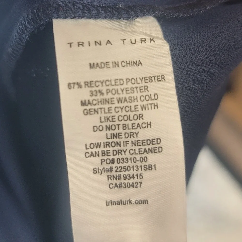 Trina Turk Navy Blue Off Shoulder Ruffle Sleeve Blouse Quiet Luxury Top Large
